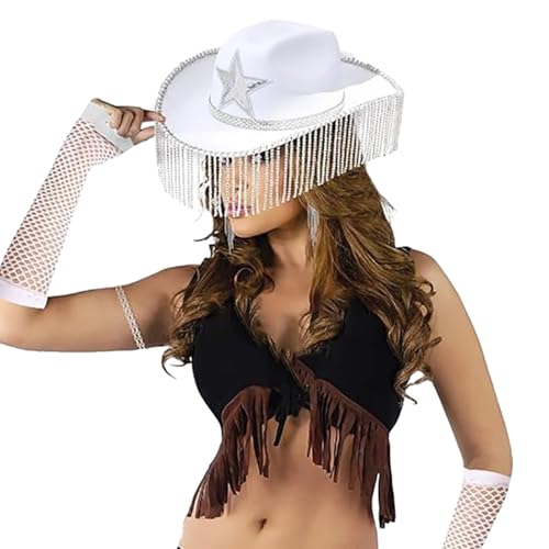 TAKOXIA Cowboyhut für Erwachsene, Pailletten, Stern, Cowboyhüte mit Diamantfransen, Western-Cowgirl-Hut, Modell-Show, Aufführungen, Fotografie-Hut von TAKOXIA
