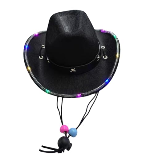 TAKOXIA Cowboyhut für Erwachsene, Weihnachtsfeier, Cowgirl-Hut mit LED-Krempe, für Karneval, Party, beleuchtete Krempe, Fedora-Hut für Haustierdekoration von TAKOXIA