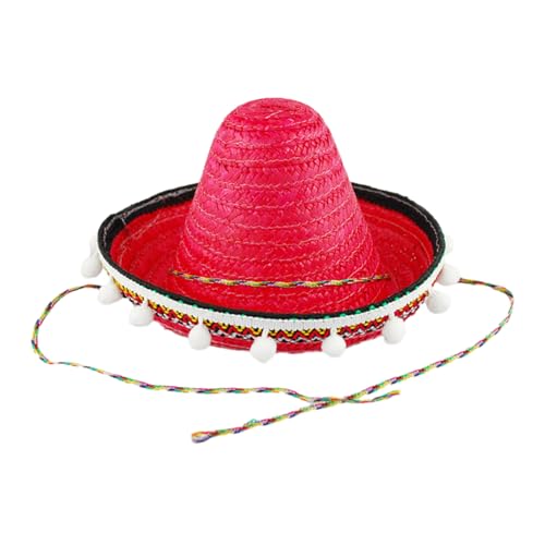TAKOXIA Sonnenhut, Mexicanos Sombrero Hut, Handgemachter Strohhut, Hawaiianische Stile Dress Up Requisiten Strohhut mit weißen Pompons von TAKOXIA