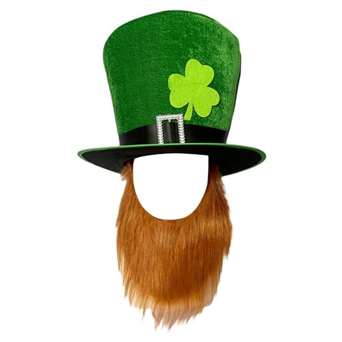 TAKOXIA StPatrick Day Celebration Barthut Festival Party Grün Tall Hat Kleeblatt Flat Top Hut Irish National Day Zubehör von TAKOXIA