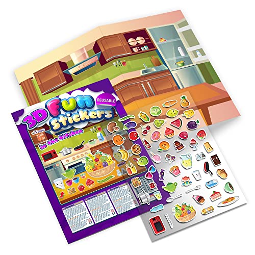 TAKTIK 3D Fun Stickers - Spass in der Küche, 3D Aufkleber für Kinder, doppelseitigen Hintergrund + 70 Stück, 3D Puffy Stickers, Geschichten-Set mit Auflkeber von TAKTIK