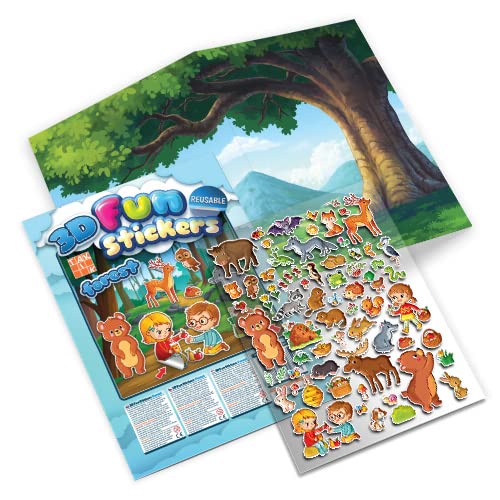 TAKTIK 3D Fun Stickers - Zauberhafter Wald, 3D Aufkleber für Kinder, doppelseitigen Hintergrund + 73 Stück, 3D Puffy Stickers, Geschichten-Set mit Auflkeber von TAKTIK