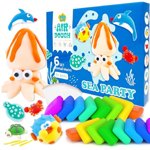 TALENTOYS 6 Typen Kinder Knete Set Kinderknete Modelliermasse Lufttrocknend Ton Set Für Kinder Knetmasse Plastilin Für Kinder Foam Clay Polymer Clay Spielzeug Mädchen Geschenke Jungen Mädchen - Ozean von TALENTOYS