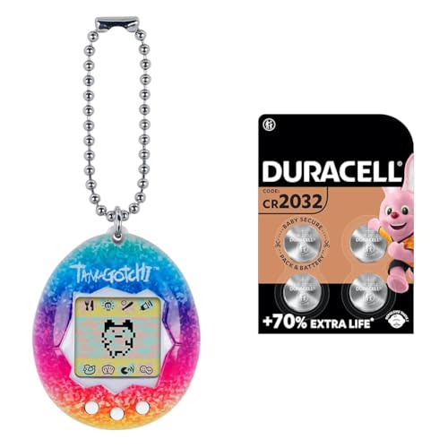 Bandai-Tamagotchi-Original-Tamagotchi-Unicorn-virtuelleselektronischesHaustiermitDisplay,3TastenundSpielen-42927 + Duracell Specialty 2032 Lithium-Knopfzelle 3 V, 4er-Packung , mit Kindersichere Techn von TAMAGOTCHI