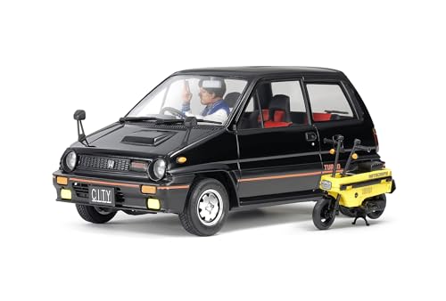 TAMIYA 24369 1:24 Honda City Turbo mit Scooter (1) - Modellbau, Plastik Bausatz, Hobby, Basteln, Kleben, Modellbausatz, Modell, Plastikmodellbau, Auto Bausatz von TAMIYA