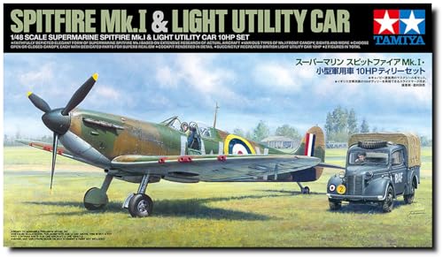 TAMIYA 25211 1:48 Spitfire Mk.I & Lt. Fhzg. 10PS - Modellbau, Plastik Bausatz, Hobby, Basteln, Kleben, Modellbausatz, Modell, Zusammenbauen, Geformte Farbe von TAMIYA