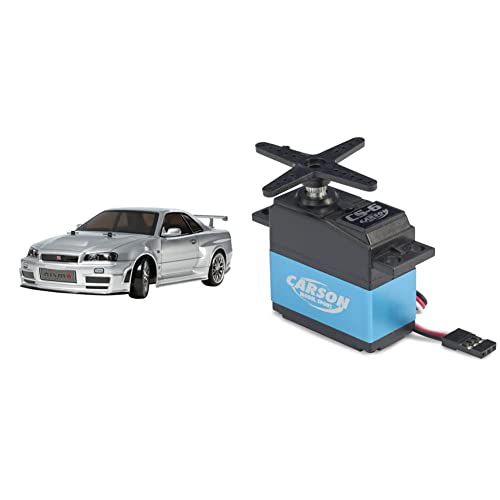 TAMIYA 300058605-1:10 RC Nismo R34 GT-R Z-Tune (TT-02D) & Carson 500502036 500502036-Servo CS-6-6 kg/JR-Stecker, Zubehör für ferngesteuerte Autos, Modellbau, Hobby von TAMIYA