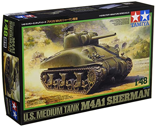 Tamiya 32523 1:48 US Panzer Sherman M4A1 Früh.A. -Modellbausatz,Plastikbausatz, Bausatz zum Zusammenbauen, detaillierte Nachbildung, Mehrfarbig, Moyen von TAMIYA