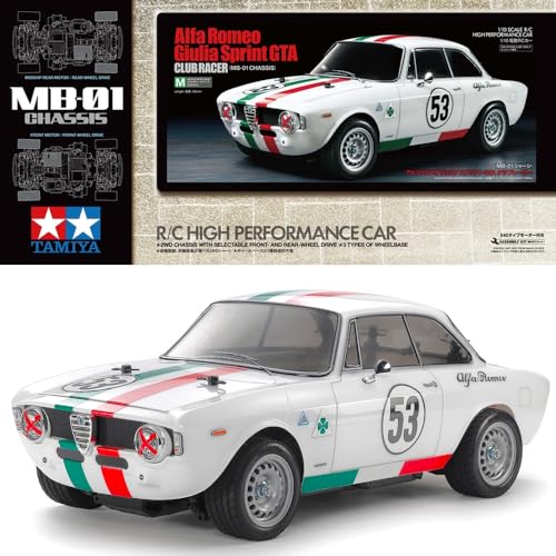 TAMIYA 58732 1:10 RC Alfa Rom. Giulia Spr. Club MB-01 - ferngesteuertes Auto, Fahrzeug, Modellbau, Zusammenbauen, Hobby, RC Bausatz, unlackiert von TAMIYA