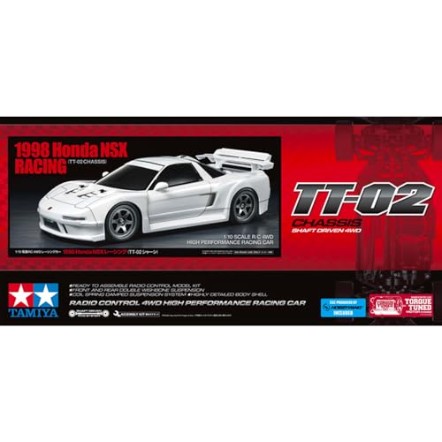 TAMIYA 58739 1:10 RC Honda NSX 1998 Racing TT-02 - ferngesteuertes Auto, Fahrzeug, Modellbau, Zusammenbauen, Hobby, RC Bausatz, unlackiert von TAMIYA