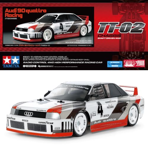 TAMIYA 58744 1:10 RC Audi 90 Quattro Racing TT-02 - ferngesteuertes Auto, Fahrzeug, Modellbau, Zusammenbauen, Hobby, RC Bausatz von TAMIYA