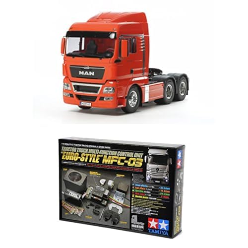 TAMIYA Bundle 56325 1:14 RC LKW Man TGX 26.540 XLX 6x4 3Achs, rot + 56523 1:14 MFC-03 Truck-Multifunktionseinheit, schwarz, fernsteuerbarer, Lastwagen, LKW, Konstruktionsspielzeug, Modellbau, Basteln, von TAMIYA