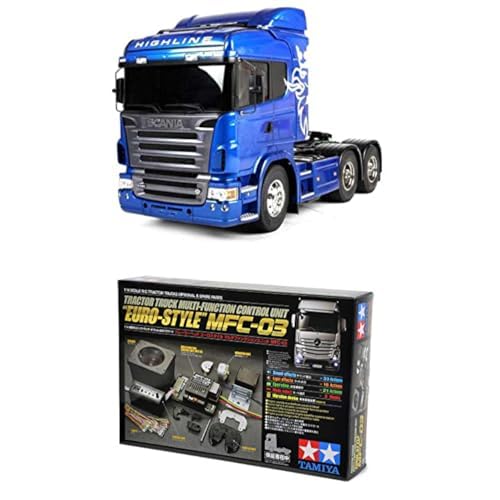 TAMIYA Bundle 56327 1:14 RC Scania R620 6x4 Fahrzeug, Blau + 56523 1:14 MFC-03 Truck-Multifunktionseinheit, schwarz, fernsteuerbarer, Lastwagen, LKW, Konstruktionsspielzeug, Modellbau, Basteln, LKW von TAMIYA