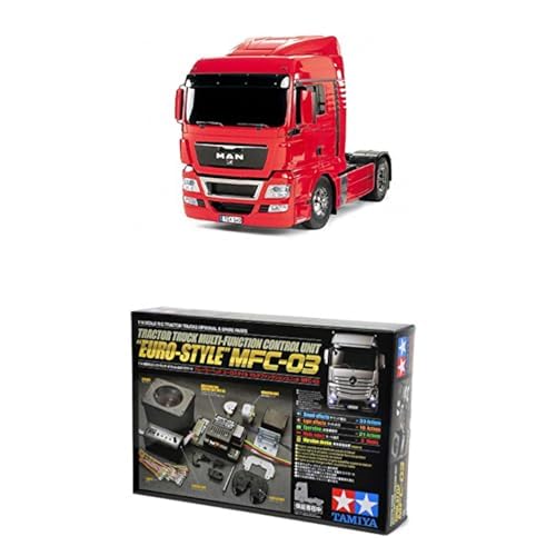 TAMIYA Bundle 56332-1:14 RC Man TGX 18.540, Fahrzeug + 56523 1:14 MFC-03 Truck-Multifunktionseinheit, schwarz, fernsteuerbarer, Lastwagen, LKW, Konstruktionsspielzeug, Modellbau, Basteln, LKW von TAMIYA