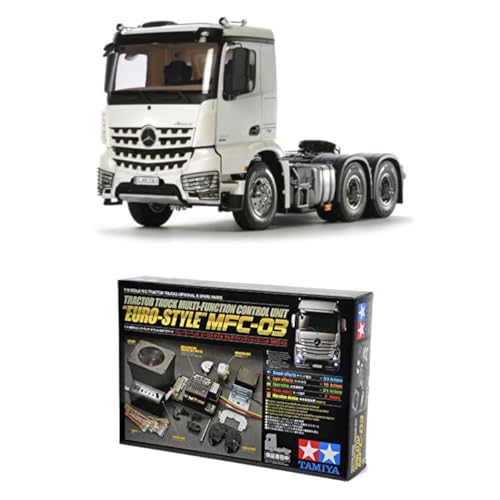 TAMIYA Bundle 56352 Arcos Mercedes-Benz 1:14 RC MB Arocs 3363 6x4 ClassicSpace, weiß + 56523 1:14 MFC-03 Truck-Multifunktionseinheit, schwarz, fernsteuerbarer, Lastwagen, LKW, Konstruktionsspielzeug, von TAMIYA