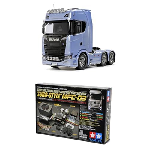 TAMIYA Bundle 56368 1:14 RC Scania 770 S 6x4 + 56523 1:14 MFC-03 Truck-Multifunktionseinheit - RC Truck, fernsteuerbarer, Lastwagen, LKW, Konstruktionsspielzeug, Modellbau, Basteln, LKW von TAMIYA