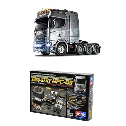 TAMIYA Bundle 56371 1:14 RC Scania 770S 8x4/4 + 56523 1:14 MFC-03 Truck-Multifunktionseinheit, schwarz von TAMIYA