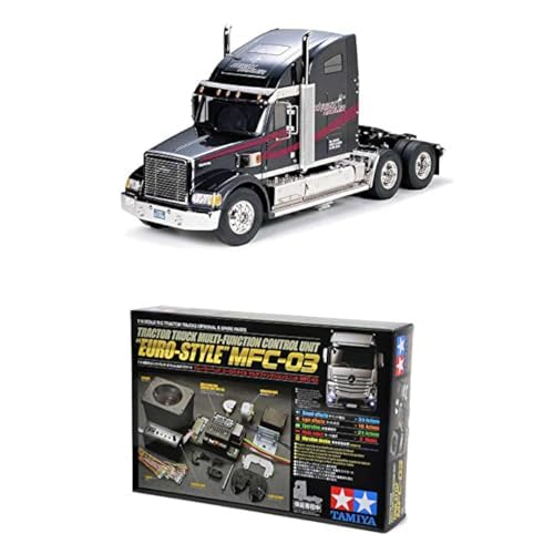 TAMIYA Bundle Knight Hauler American Truck 1:14 + 56523 1:14 MFC-03 Truck-Multifunktionseinheit, schwarz, fernsteuerbarer, Lastwagen, LKW, Konstruktionsspielzeug, Modellbau, Basteln, LKW von TAMIYA