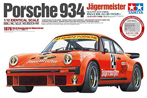 Tamiya 300012055 Porsche 1:12 934 Jägermeister m. PE, originalgetreue Nachbildung, Modellbau, Plastik Bausatz, Basteln, Hobby, Kleben, Plastikbausatz, Zusammenbauen, unlackiert von TAMIYA