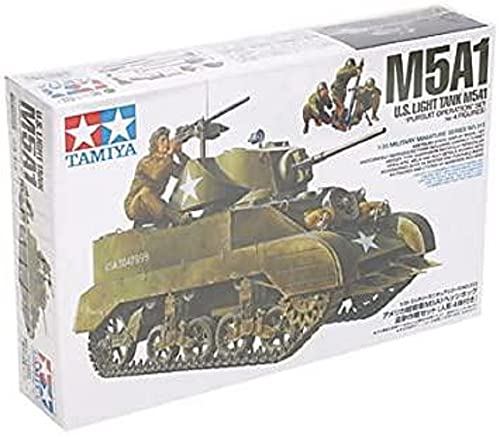 Tamiya 300035313 - 1:35 WWII US M5A1 Leicht Panzer mit Mörser (4), grün, Mehrere Farben von TAMIYA