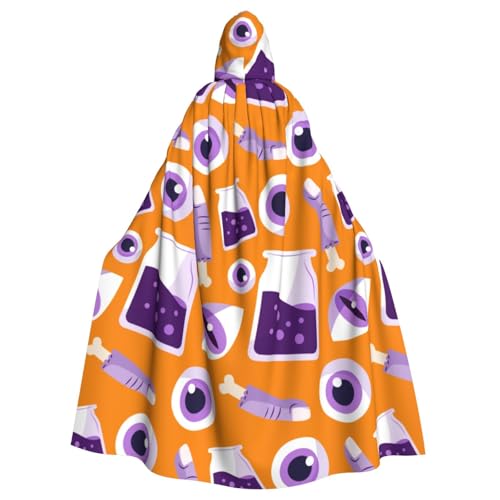 TANGMUBAO Halloween Kapuzenumhang für Erwachsene, große Fliege mit Kapuze, orangefarbener Totenkopf und Halbmond-Design, Polyester von TANGMUBAO