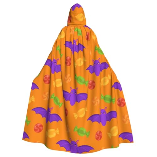 TANGMUBAO Halloween Kapuzenumhang für Erwachsene, große Fliege mit Kapuze, orangefarbener Totenkopf und Halbmond-Design, Polyester von TANGMUBAO