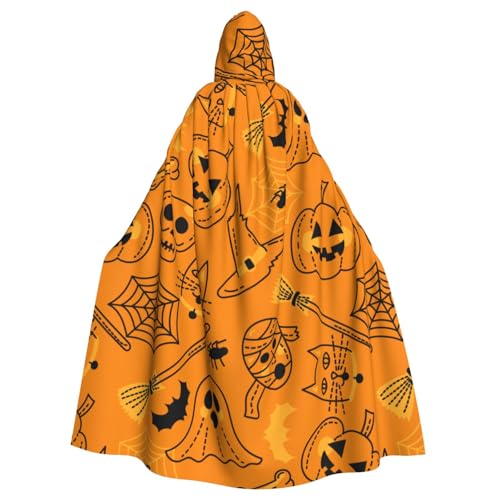 TANGMUBAO Halloween Kapuzenumhang für Erwachsene, große Fliege mit Kapuze, orangefarbener Totenkopf und Halbmond-Design, Polyester von TANGMUBAO