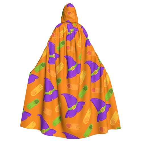 TANGMUBAO Halloween Kapuzenumhang für Erwachsene, große Fliege mit Kapuze, orangefarbener Totenkopf und Halbmond-Design, Polyester von TANGMUBAO