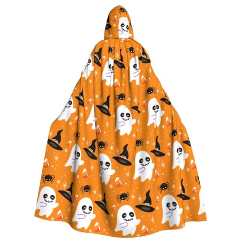 TANGMUBAO Halloween Kapuzenumhang für Erwachsene, große Fliege mit Kapuze, orangefarbener Totenkopf und Halbmond-Design, Polyester von TANGMUBAO