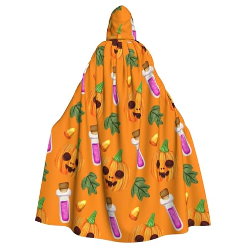 TANGMUBAO Halloween Kapuzenumhang für Erwachsene, große Fliege mit Kapuze, orangefarbener Totenkopf und Halbmond-Design, Polyester von TANGMUBAO