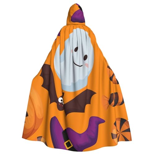 TANGMUBAO Halloween Kapuzenumhang für Erwachsene, große Fliege mit Kapuze, orangefarbener Totenkopf und Hexenhut, Polyester von TANGMUBAO