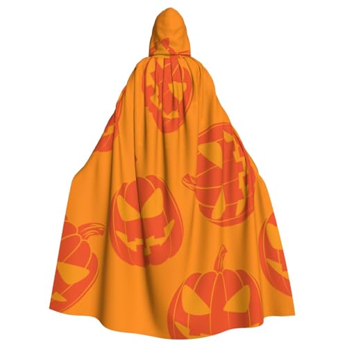 TANGMUBAO Halloween Kapuzenumhang für Erwachsene, große Fliege mit Kapuze, orangefarbener Totenkopf und Hexenhut, Polyester von TANGMUBAO