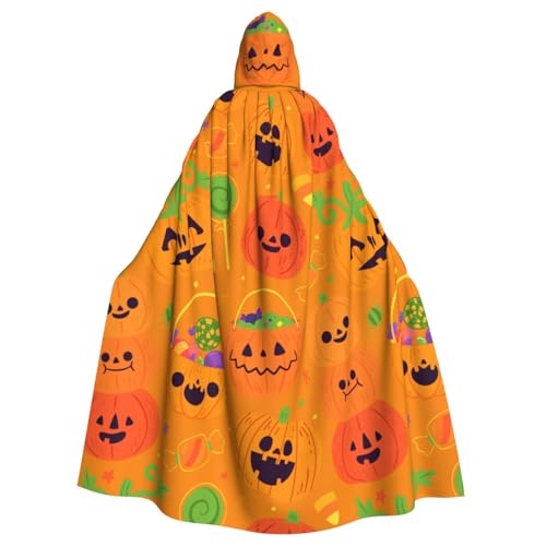 TANGMUBAO Halloween Kapuzenumhang für Erwachsene, große Fliege mit Kapuze, orangefarbener Totenkopf und Hexenhut, Polyester von TANGMUBAO