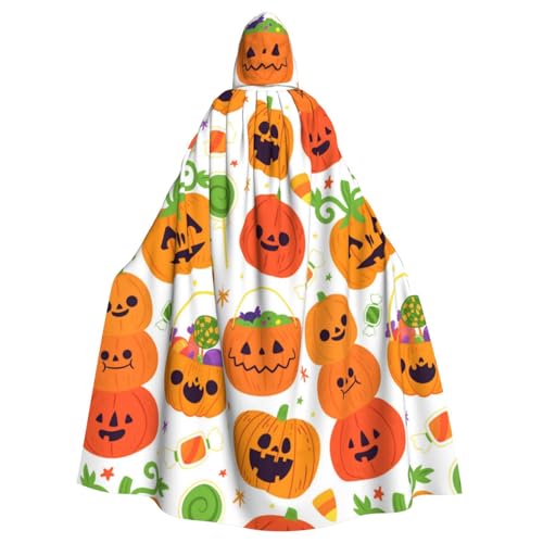 TANGMUBAO Halloween-Kapuzenumhang mit Totenköpfen, Fledermäusen und Trankflaschen, große Kapuze und Fliege, 100 % Polyester von TANGMUBAO