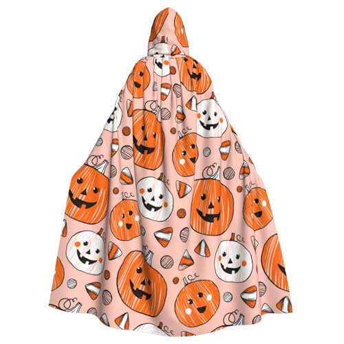 TANGMUBAO Halloween-Kapuzenumhang mit Totenköpfen, Fledermäusen und Trankflaschen, große Kapuze und Fliege, 100 % Polyester von TANGMUBAO