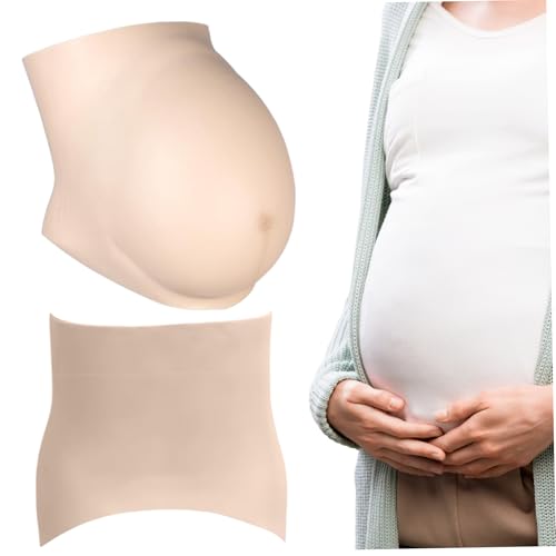 Gefälschte schwangere Bauch 4-6 Monate Gefälschte Schwangerschaft Bauch Realistisch Silikon Künstliche Baby Beule weiche Haut Berührung Schwangeres Bauchbody, Elfenbein weißes Erwachsener Outfit von TANGPINGMAO