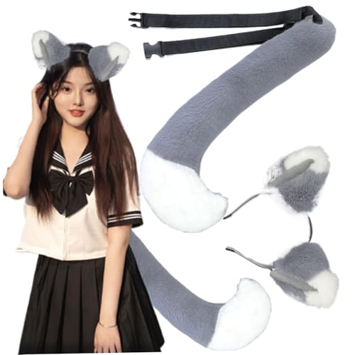 TANGPINGMAO 2pcs Fox Ohren und Schwanzset Long Fluffy Tail and Fox Ohrs Haarband, Fox Kostüme für Cosplay, Party, Masquerade Adult Outfit von TANGPINGMAO