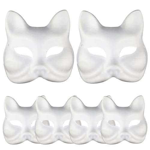 TANGPINGMAO 6pcs Fox Maske 7x7 Weiße Halloween -Maske mit Gummiband, Papierkatze -Masken zum Malen, DIY -halbe Gesichtsblank -Therian -Maske, Therian Gear Dress -up -Kostüme von TANGPINGMAO