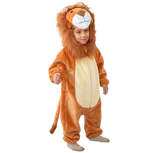 TANGPINGMAO Baby Lions Kostüm Süßes Kapuzenkindlöwen Kostüm mit Schwanz Reißverschluss Langarm Flanell Löwen Onesie Kinder Dress -up Kostüme, Größe 80 Erwachsenen Outfit von TANGPINGMAO