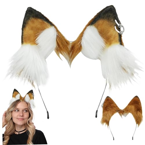 TANGPINGMAO Fuchsohr, 8,7 x 7,5 Zoll weiche pelzige Ohren, tragbare Kunstfell -Therian -Ohren, verstellbare Wolfskatze -Ohren -Stirnband für Party -Cosplay, Camel White Dress -up -Kostüme von TANGPINGMAO