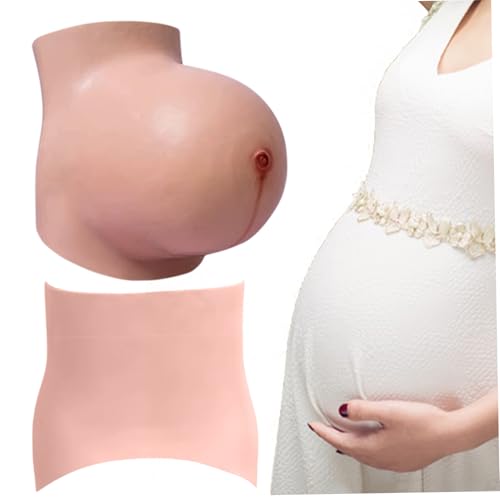 TANGPINGMAO Gefälschte Schwangere Bauch 6-8 Monate gefälschte Schwangerschaft Bauch Realistisch Silikon Künstliche Baby Beule weiche Haut Berührung schwangerer Bauchbody, Bronze Kleid Kostüme von TANGPINGMAO