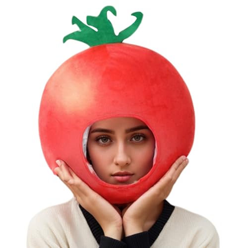 TANGPINGMAO Halloween Fruchtkostüm süße Tomatenform Fruchthut gefüllt Plüsch Funny Hut Tomaten Kostüm Kopfbedeckung für Halloween Cosplay -Party, Dress -up -Kostüme von TANGPINGMAO