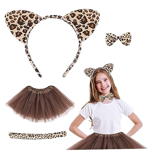 TANGPINGMAO Katzenkostüm für Kinder Mädchen 4PCS/Set Leopard Kostüm Süßes Tierkostüm Kinder Halloween Kostüme Kostüme für Carnival Cosplay Party Accessoires von TANGPINGMAO