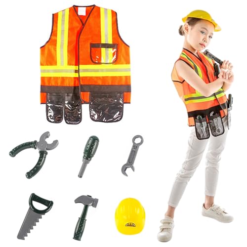 TANGPINGMAO Kids Construction Kostüm reflektierendes Mehrfachet-Halloween-Kostüm für Kinder mit Bauspielzeug Jungen, um das Spiel zu tun, Rollenspiele, Kostüme anziehen von TANGPINGMAO