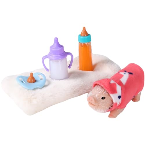 TANGPINGMAO Mini Silicon Baby 5pcs Silikon Schweinset, Mini Schwein Spielzeug realistische Baby Piggy Puppe mit Stoff Silikontieren mit Ferkelzubehör zum Geburtstag von Kindern von TANGPINGMAO