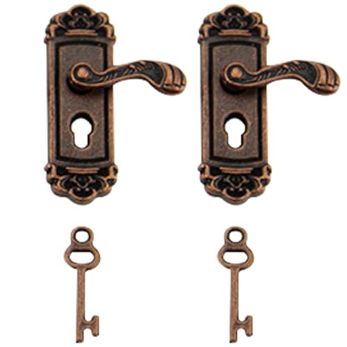 TANGPINGMAO Miniatur -Türgriff mit Mini -Schlüssel 2 Sets 1:12 Dollhouse Door Klopfer Metall Miniatur -Türknöpfe für Puppenhauszubehör Mini Möbelzubehör Bronze Bronze von TANGPINGMAO