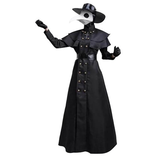 TANGPINGMAO Pest Doctor Kostüm für Erwachsene Punk Greepy Pest Doktor beinhaltet Hut, Maske, Handschuhe, Kleid, Gürtel und Hood Halloween Kostüme für Cosplay, XL Adult Outfit von TANGPINGMAO