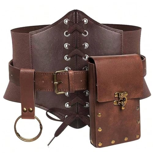 TANGPINGMAO Renaissance -Kostüm für Frauen mittelalterlich Lederzubehör gehören Korsettriemen, Taillenpack & Bracket Retro Cosplay Accessoires, braune Kleiderkostüme von TANGPINGMAO