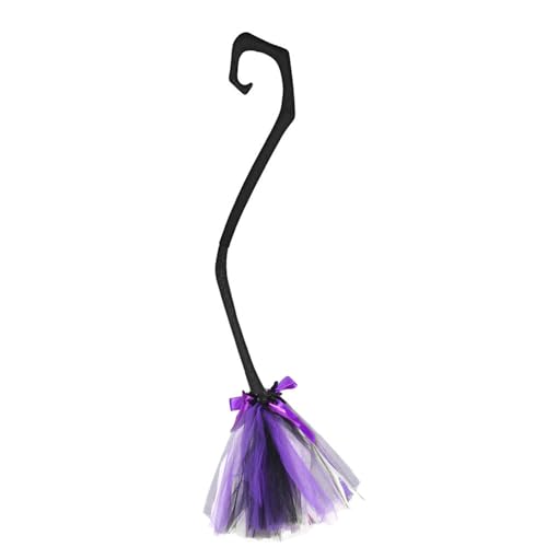 TANGPINGMAO Witch Broomstick Purple Ribbon Witch Besen 38 Zoll Trinodal Halloween Besen Hexenzubehör für Party, Maskerade und Halloween Dress Up Adult Outfit von TANGPINGMAO