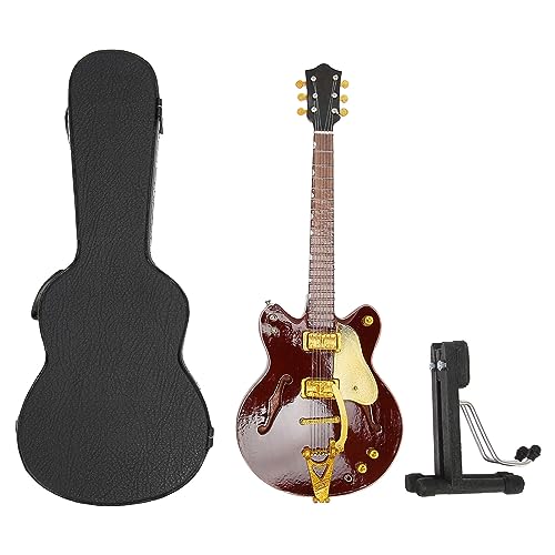 Rot-goldenes 10-Zoll-Miniatur-E-Gitarren-Nachbildungsmodell mit Ständer und Koffer, Musikinstrument-Ornament für Desktop-Dekoration und von TANIQIACA